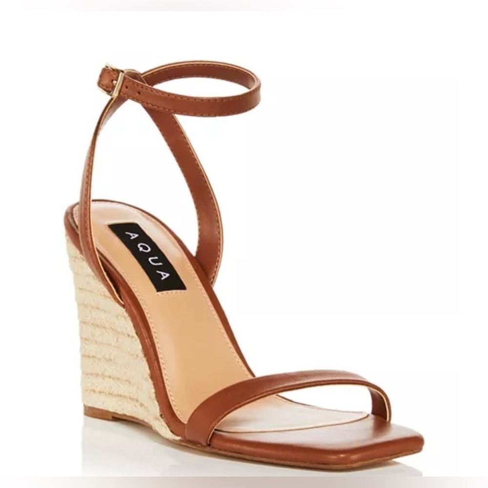 Aqua Izabl Ankle Strap Espadrille Wedge Leather Sandals - NWT